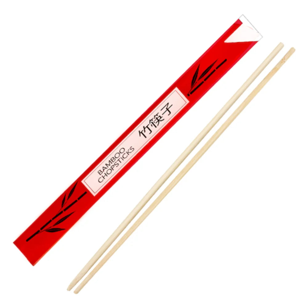 Handgards 9 Inch Bamboo Red Sleeve Chopstick — 1000 Per Case