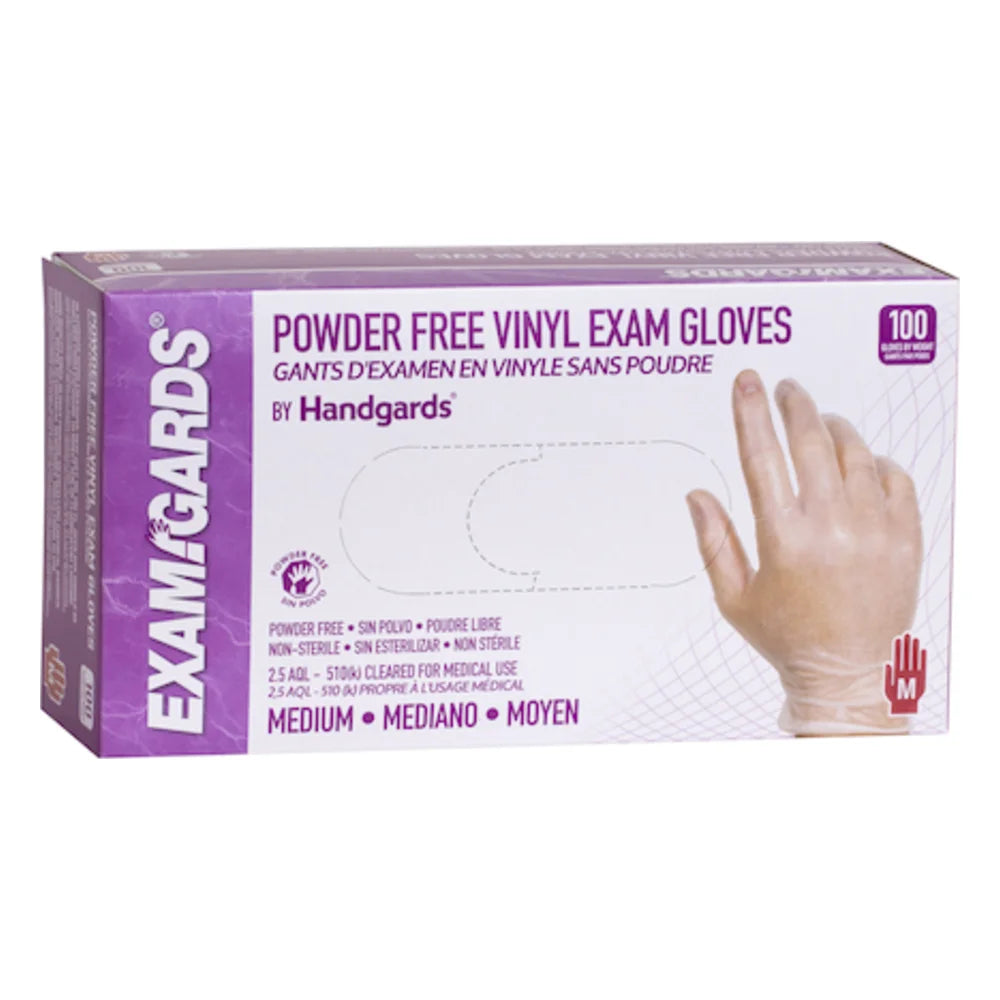 Examgards Exam Vinyl Clear Powder Free Glove, Medium — 10 Per Case