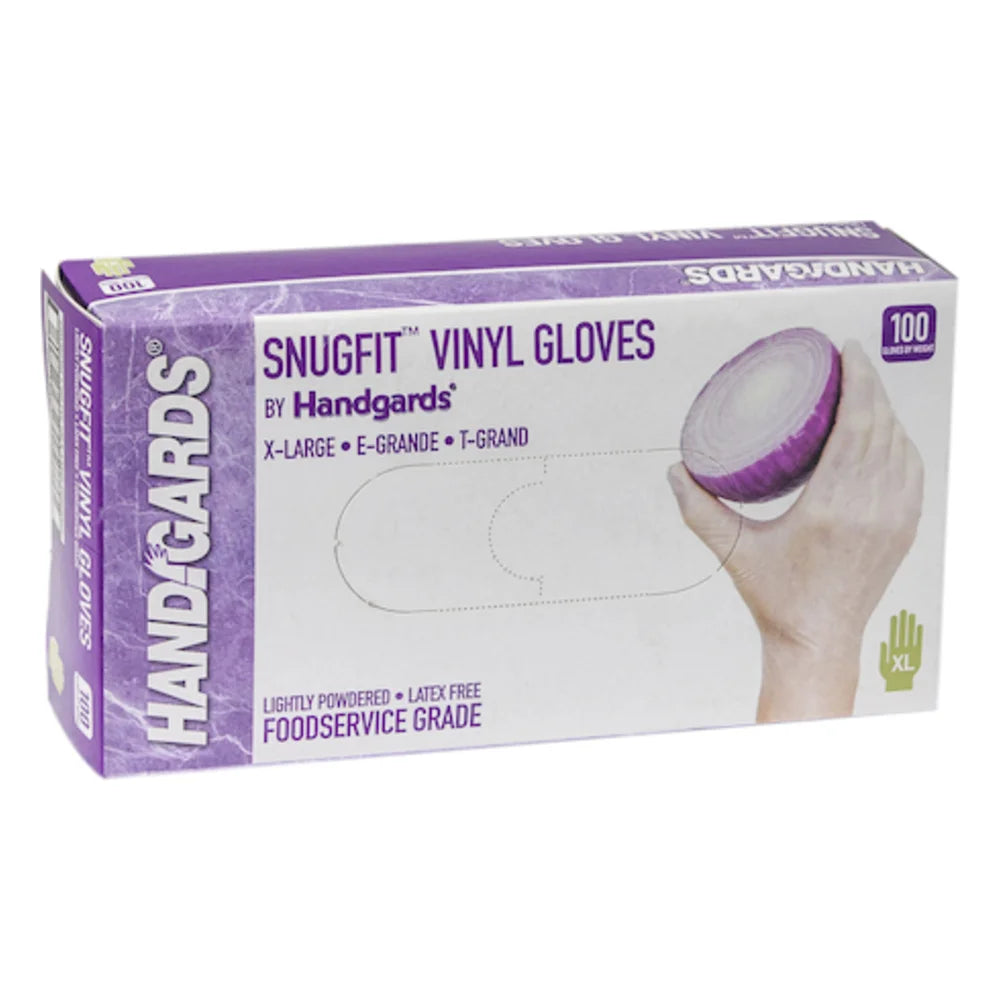 Handgards Snugfit Vinyl Clear Form-Fitting Lightly Powdered Extra Large Glove — 1000 Per Case