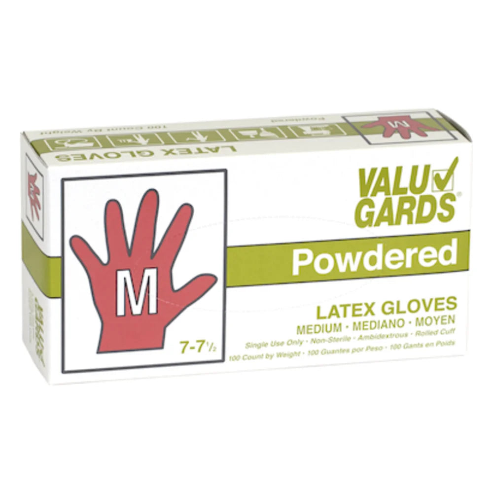 Valugards Latex Powdered Medium Glove, 100 Each — 1000 Per Case