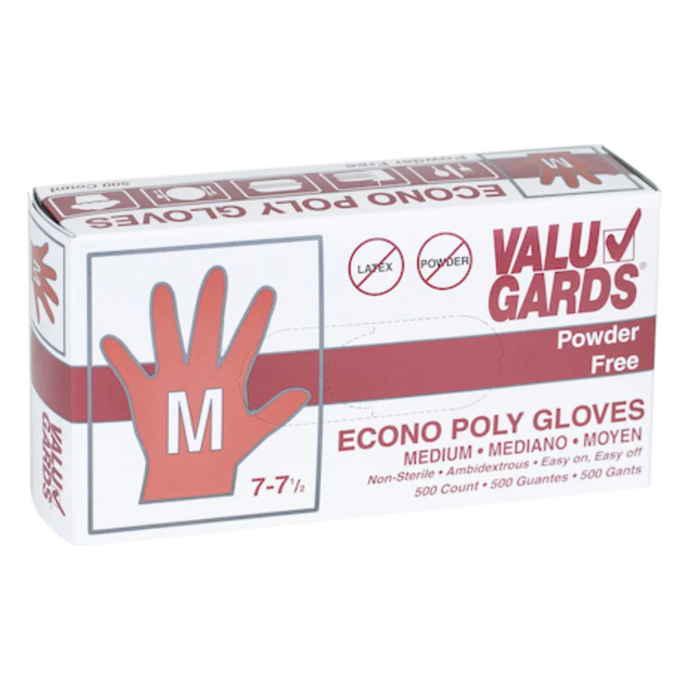 Valugards Polyethylene Clear Loose Fitting Embossed Powder Free Medium Glove — 2000 Per Case