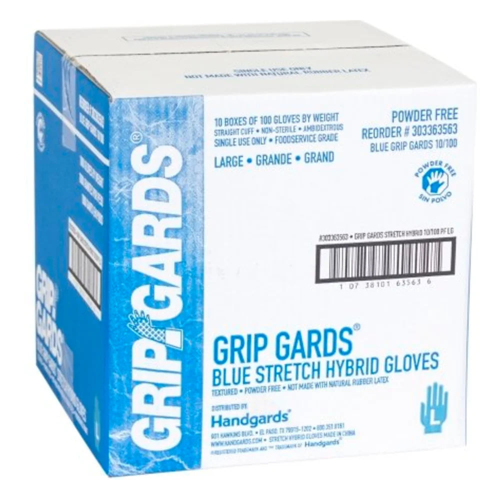 Grip Gards Nitrile/Vinyl Hybrid Blue Form-Fitting Stretch Powder Free Large Glove, 100 Each — 1000 Per Case