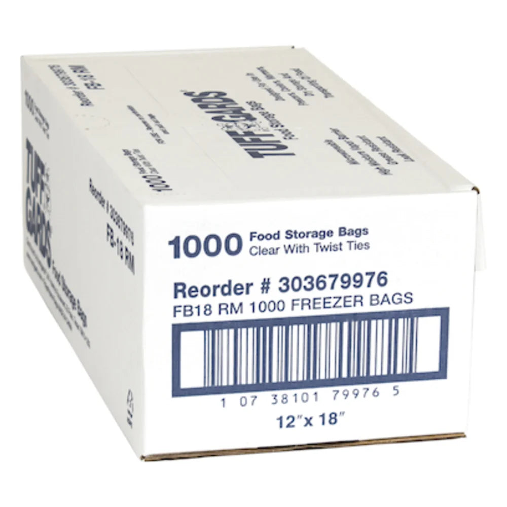 Tuffgards Food Storage Twist Tie Closure Clear High Density Flat Roll Freezer Storage Bag, 12 Inch X 18 Inch — 1000 Per Case