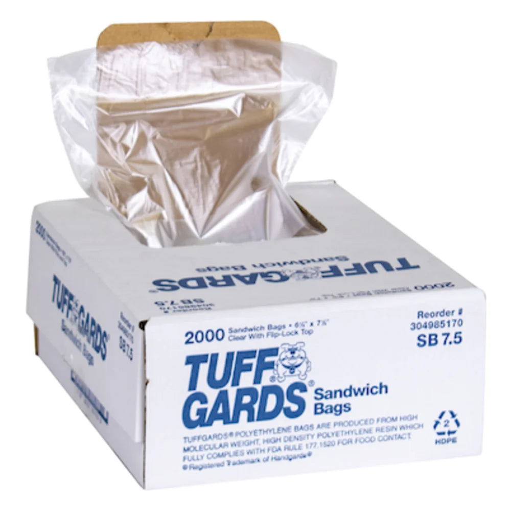 Zipgards Tuffgards 6.5 Inch X 7.5 Inch Clear With Flip-Lock Top Flat Pack High Density Sandwich Bag — 2000 Per Case