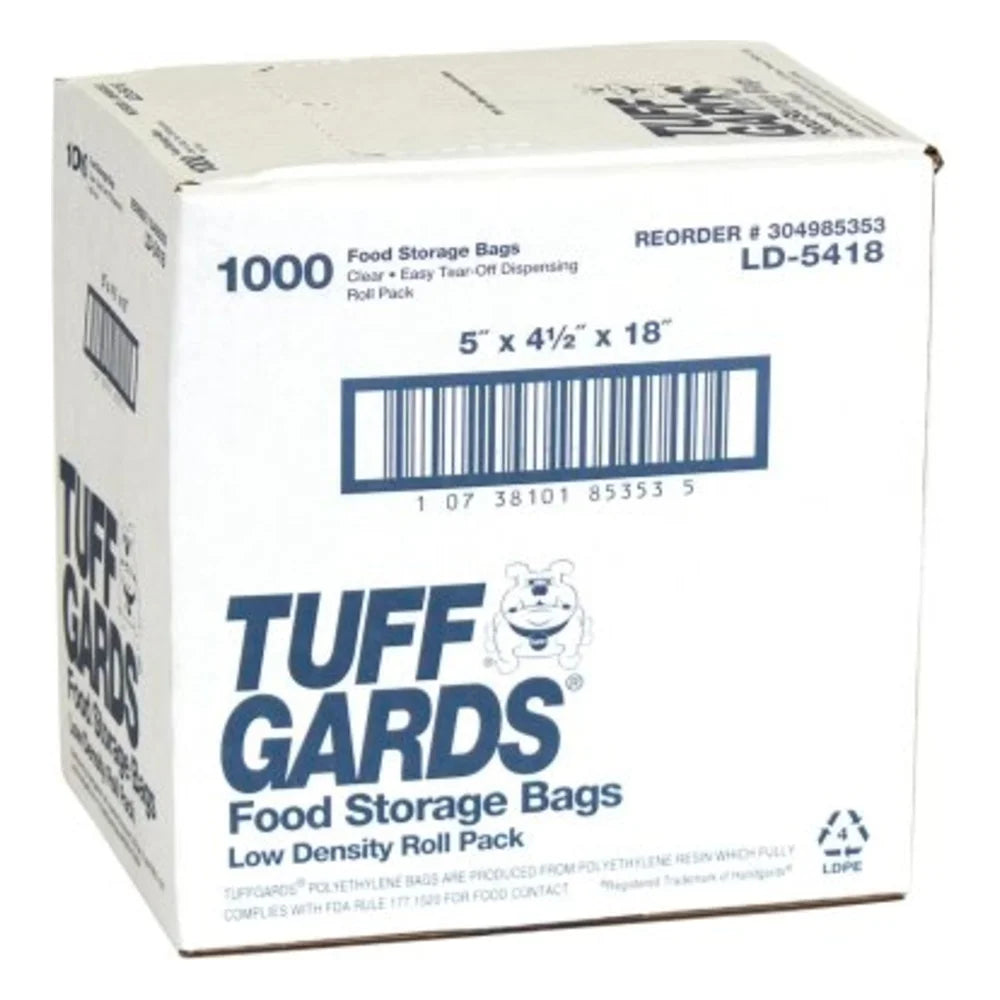Tuffgards 5 Inch X 4.5 Inch X 18 Inch .6 Mil Low Density Roll Pack Easy Tear Clear Food Storage Bag — 1000 Per Case