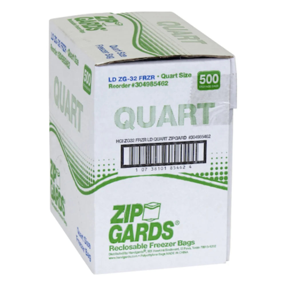 Zipgards Freezer Bag, Quart 2.7Mil — 500 Per Case