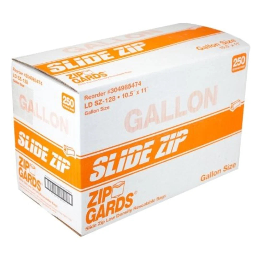 Zipgards Side Zip 1.75 Mil Low Density Clear Flat Pack Gallon Slide Zip Food Storage Bag — 250 Per Case