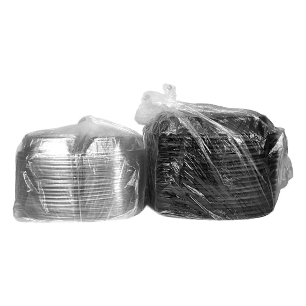 D&W Fine Pack Forum 16" 3 Compartment Deep Tray With High Dome Lid Combo Pack Black/Clear — 25 Per Case