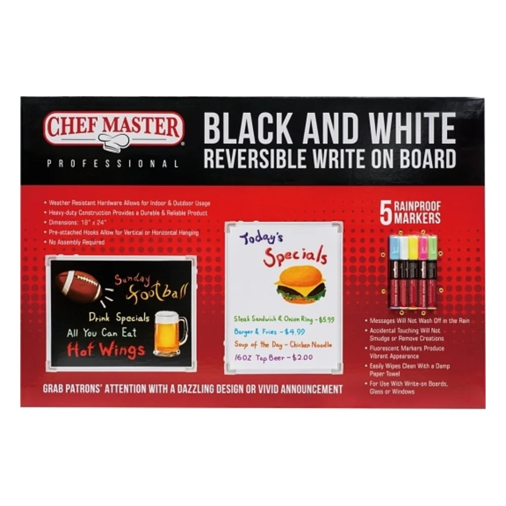 Chef Master 18" X 24" Black & White Reversible Write On Board — 1 Per Case