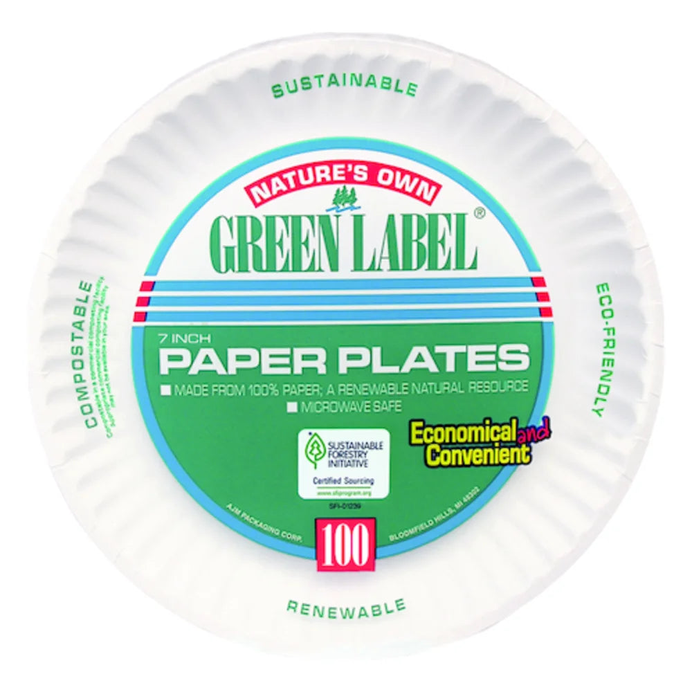 Nature's Own Green Label 7 Inch Paper Plate, 100 Count — 10 Per Case