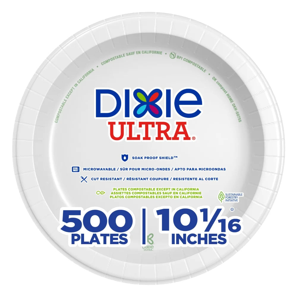 Dixie 10.125 Inch White Ultra Heavy Weight Paper Plate, 125 Count — 4 Per Case