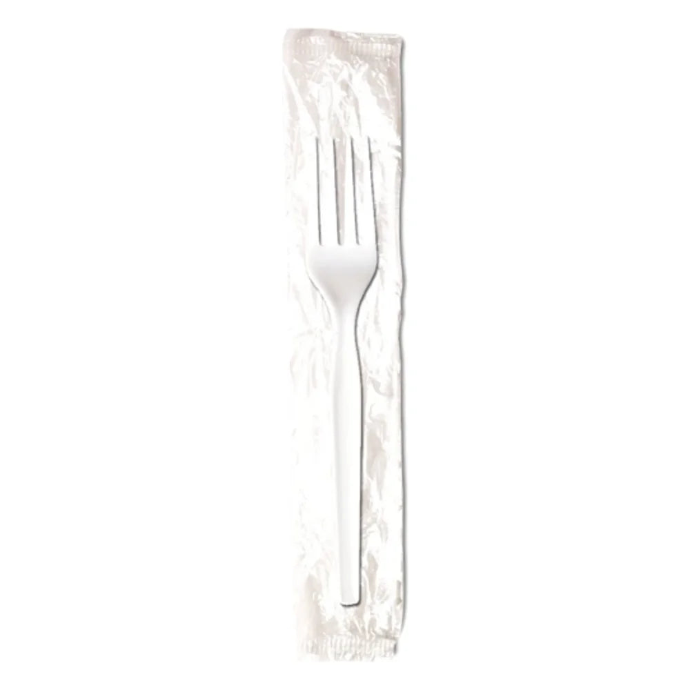 Dixie Medium Weight Polystyrene Individually Wrapped White Fork, 1000 Count — 1 Per Case