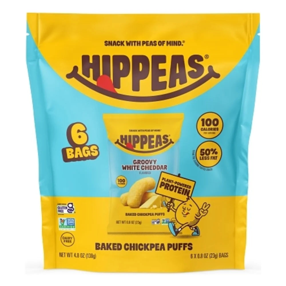 Hippeas Non-Gmo Chickpea Puffs -Groovy White Cheddar, 0.8 Ounce — 72 Per Case