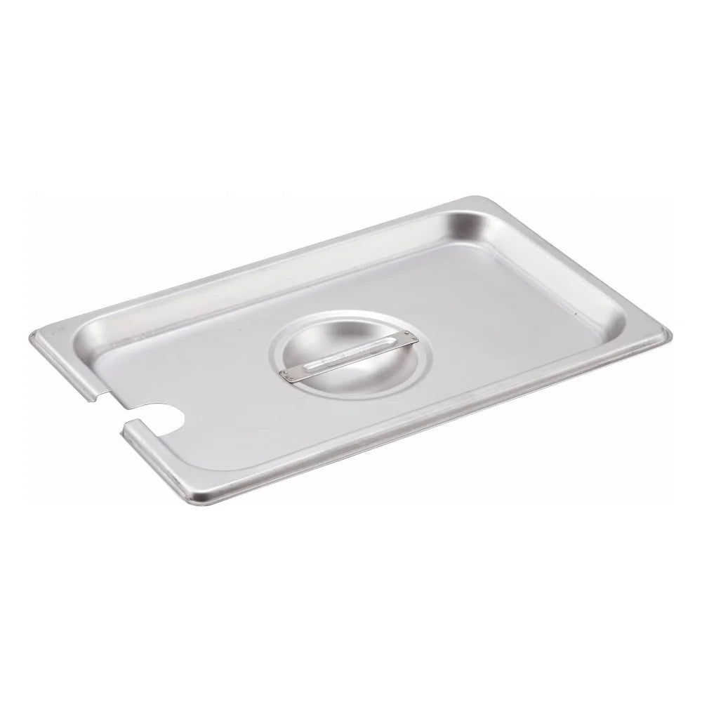 Winco 1/4 Size Slotted Stainless Steel Steam Pan Cover — 1 Per Case