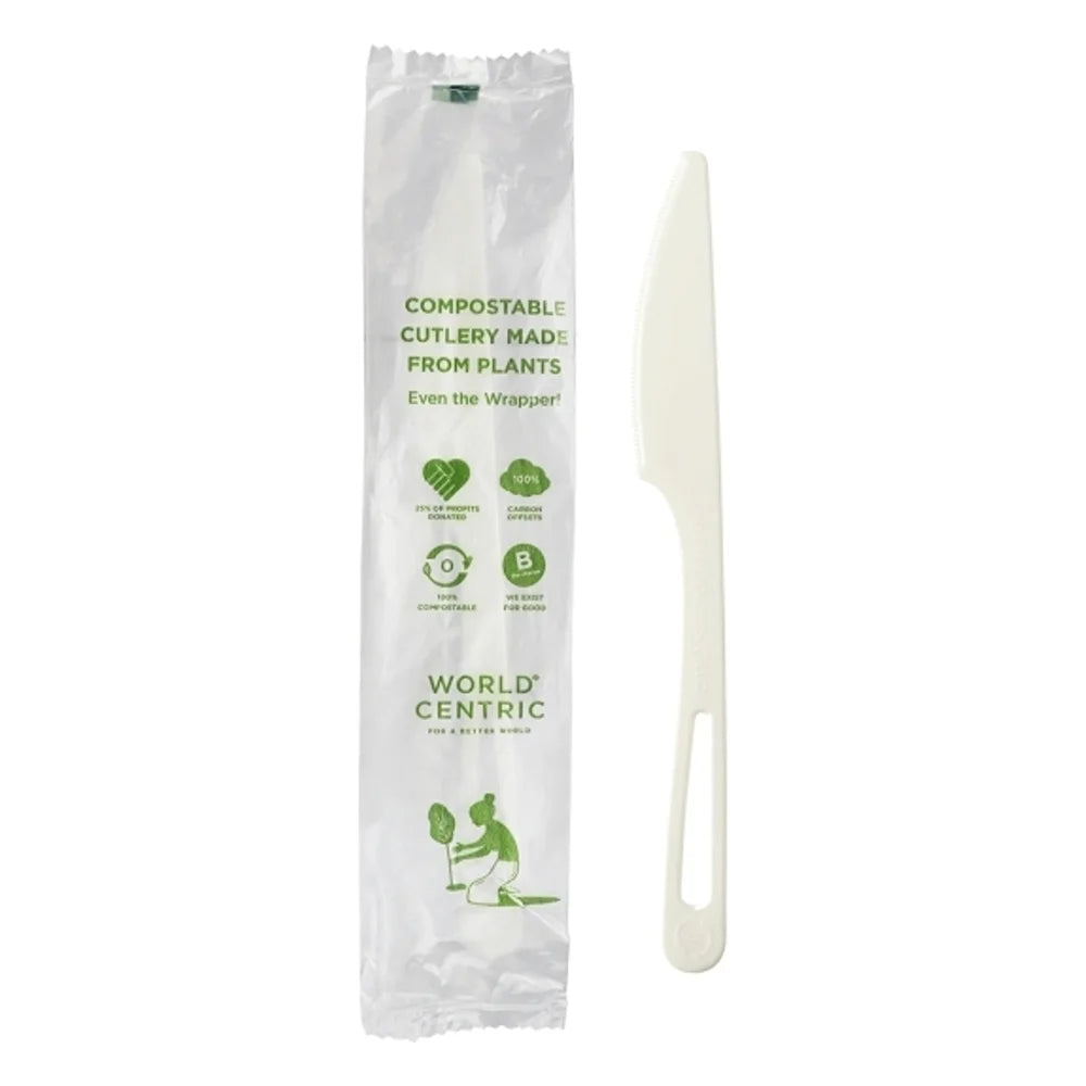 World Centric Tpla Compostable Corn Starch Individually Wrapped Knife — 1 Per Case