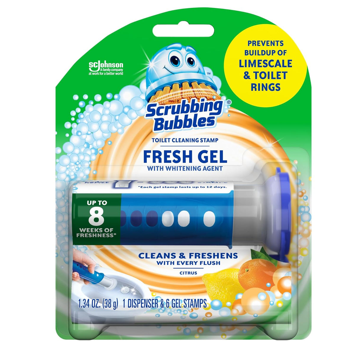 Scrubbing Bubbles Toilet Cling Gelhydrogen Peroxide Citrus, 1.34 oz — 6 Per Case