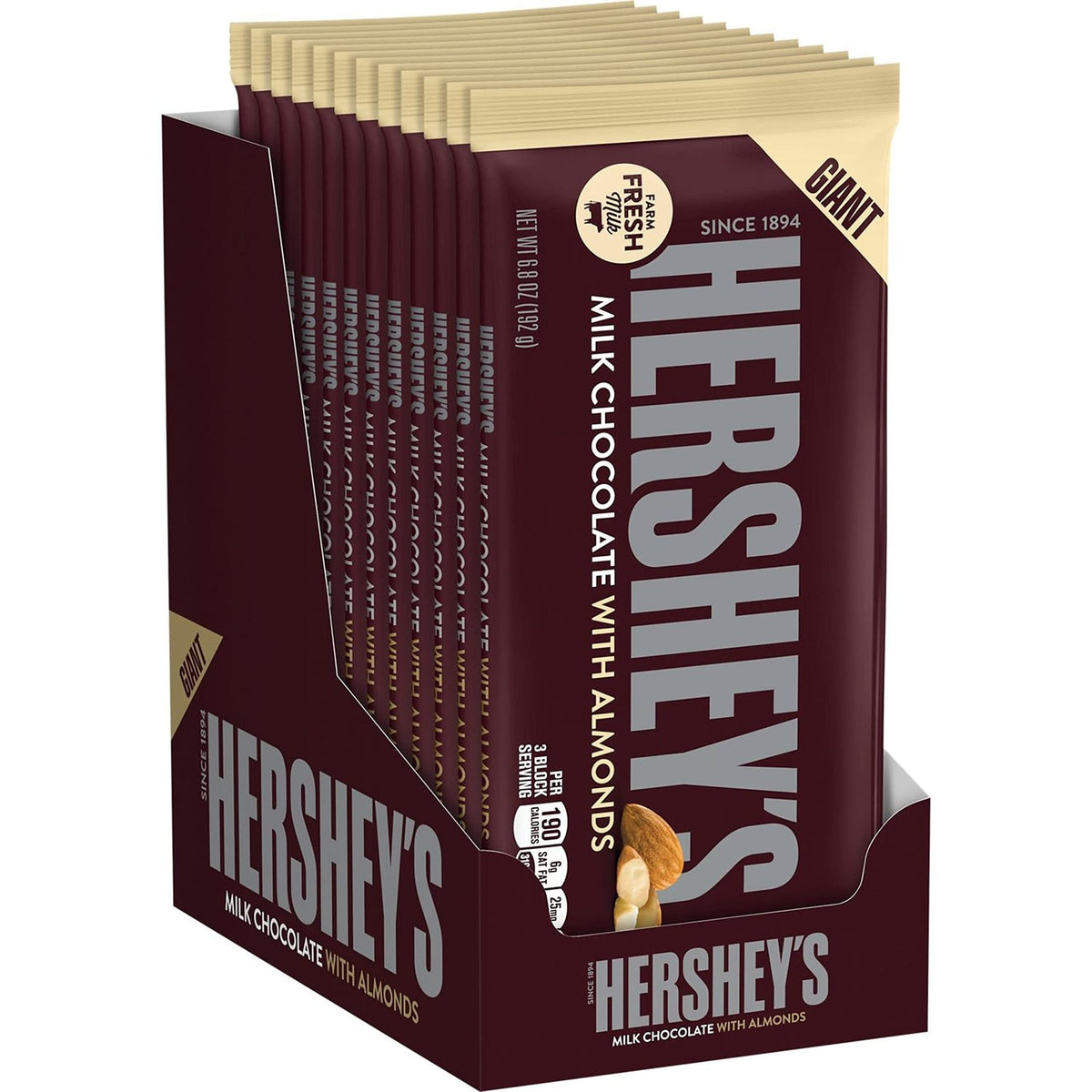 HERSHEY'S Milk Chocolate w/ Almonds (6.8 oz, Pack of 12)/12pk