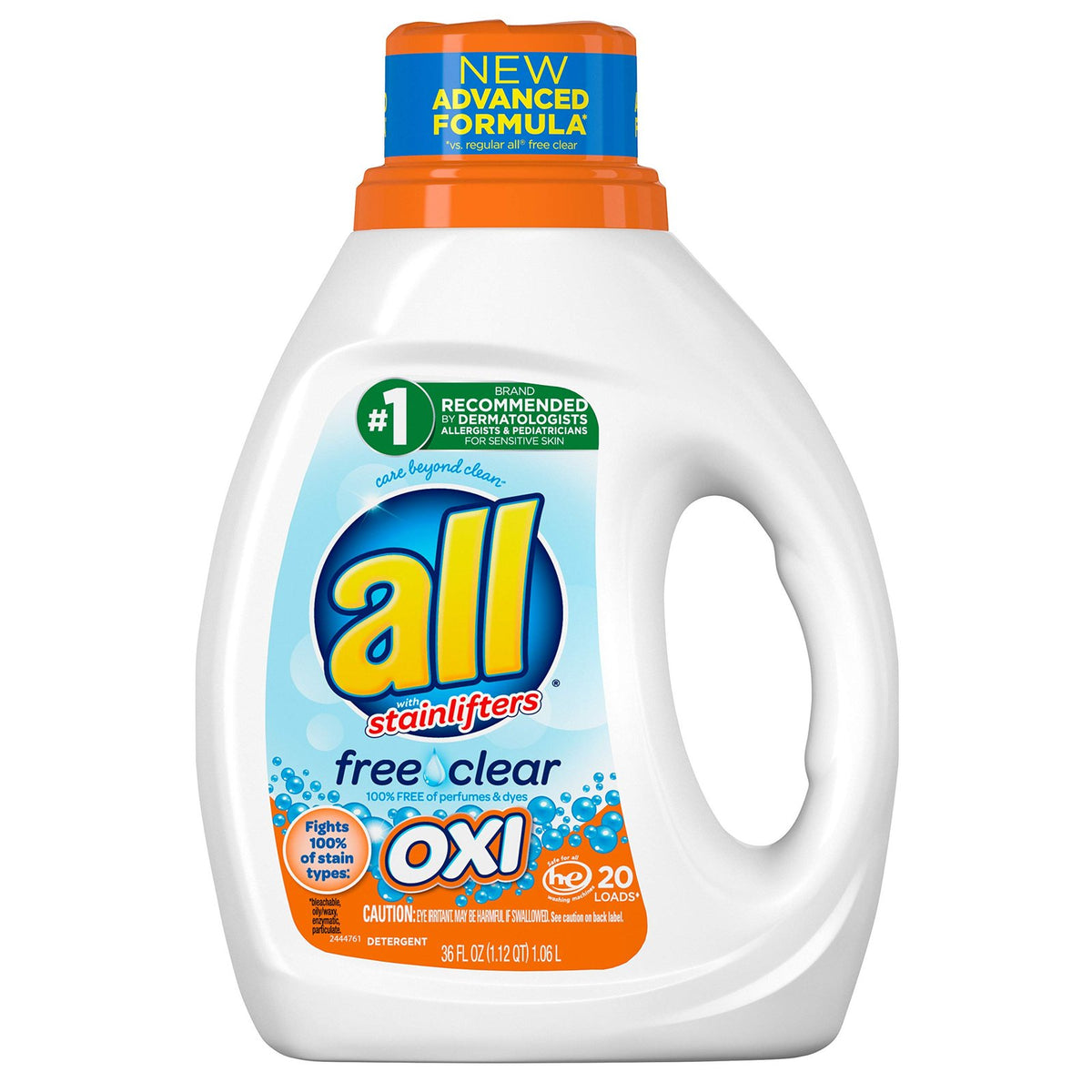All Laundry Detergent with OXI Free Clear (36 oz, 20 Loads)/6pk