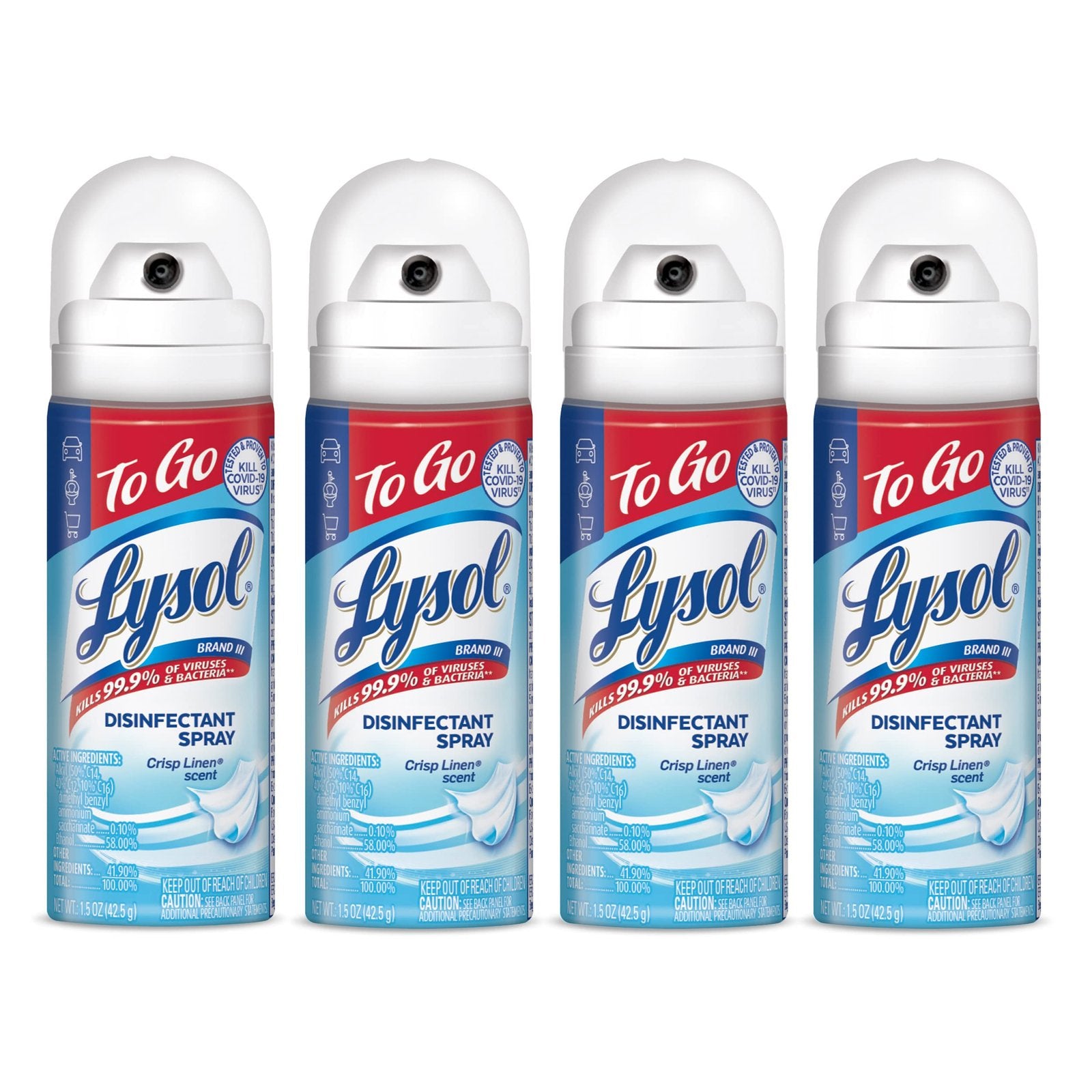 Lysol Disinfectant Spray To Go Crisp Linen (1.5 oz, 4 Pack)/12pk