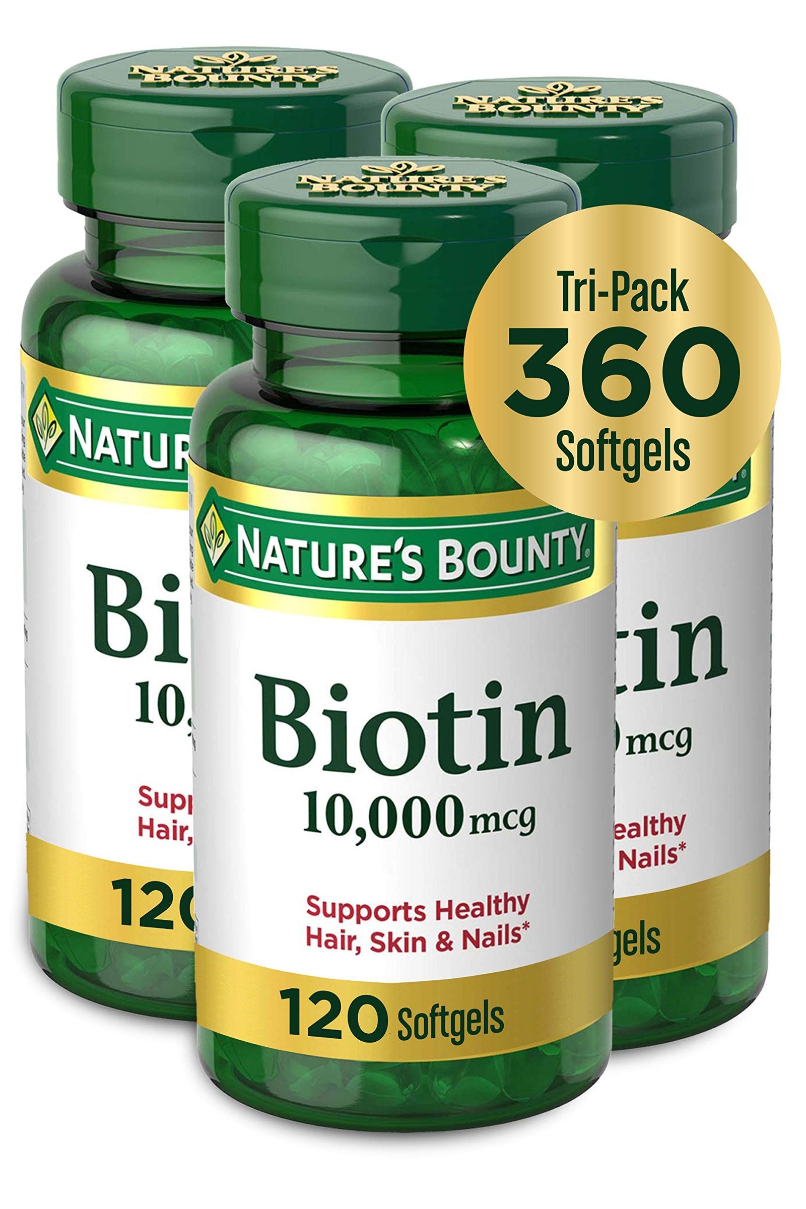 Nature's Bounty Biotin, 10,000 mcg (120 Count, 3 Pack)/24pk