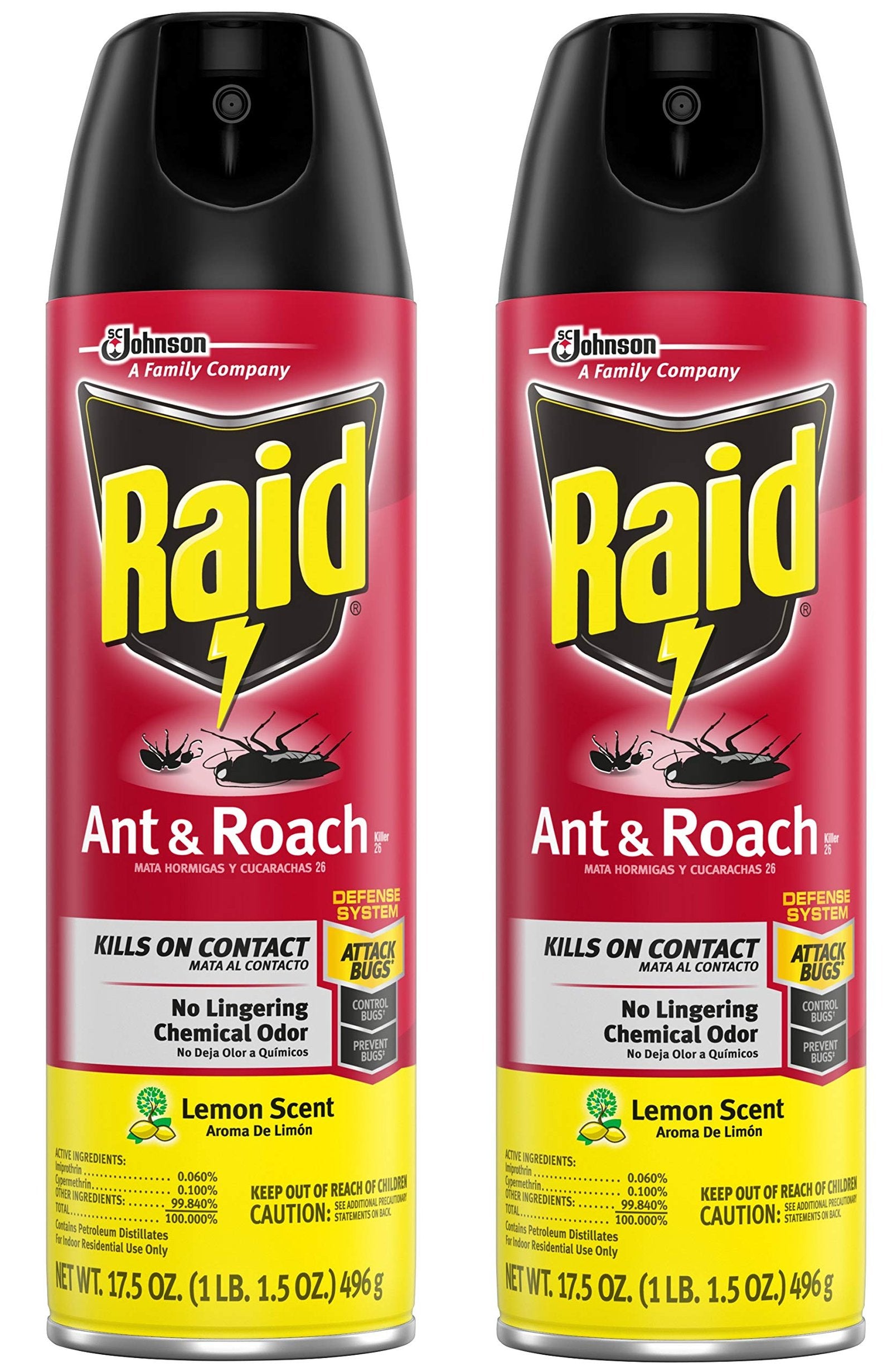 Raid Ant & Roach Killer Lemon Scent (17.5 oz, Pack of 2)/12pk