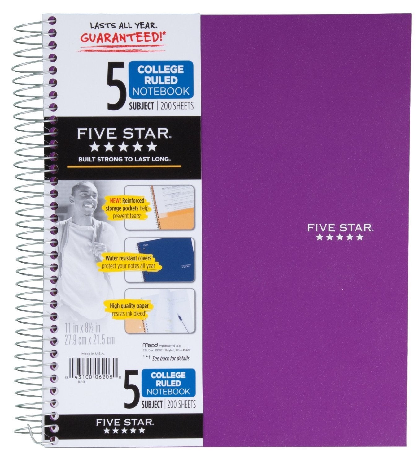 Mead Five Star Notebook College Ruled (8.5 x 11 in., 200 Sheets, 3 Pack)/6pk