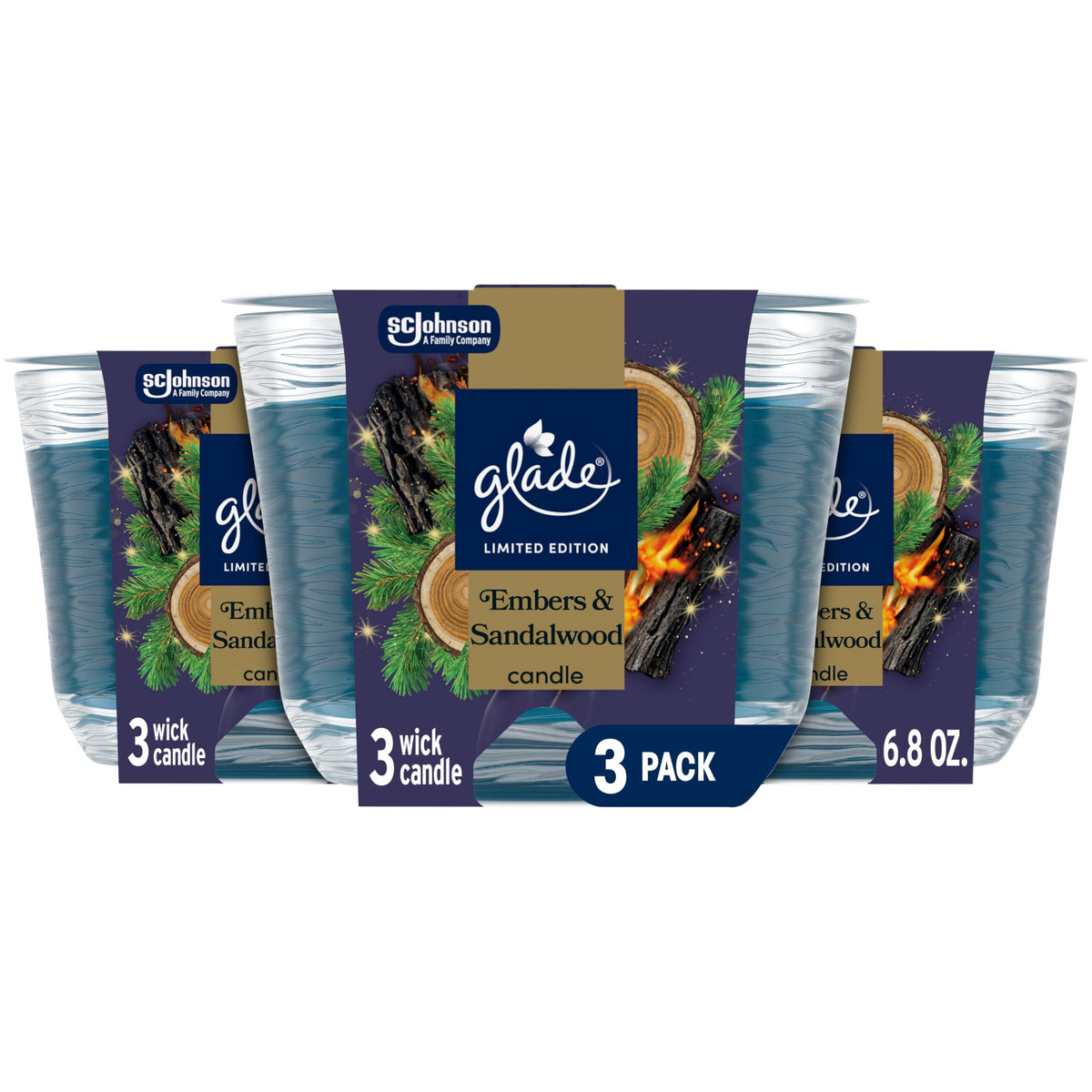 Glade Candle Embers & Sandalwood, 6.8 oz — 3 Per Case