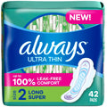 Always Ultra Thin Pads with Wings Size 2 Long Super (42 Count)/6pk