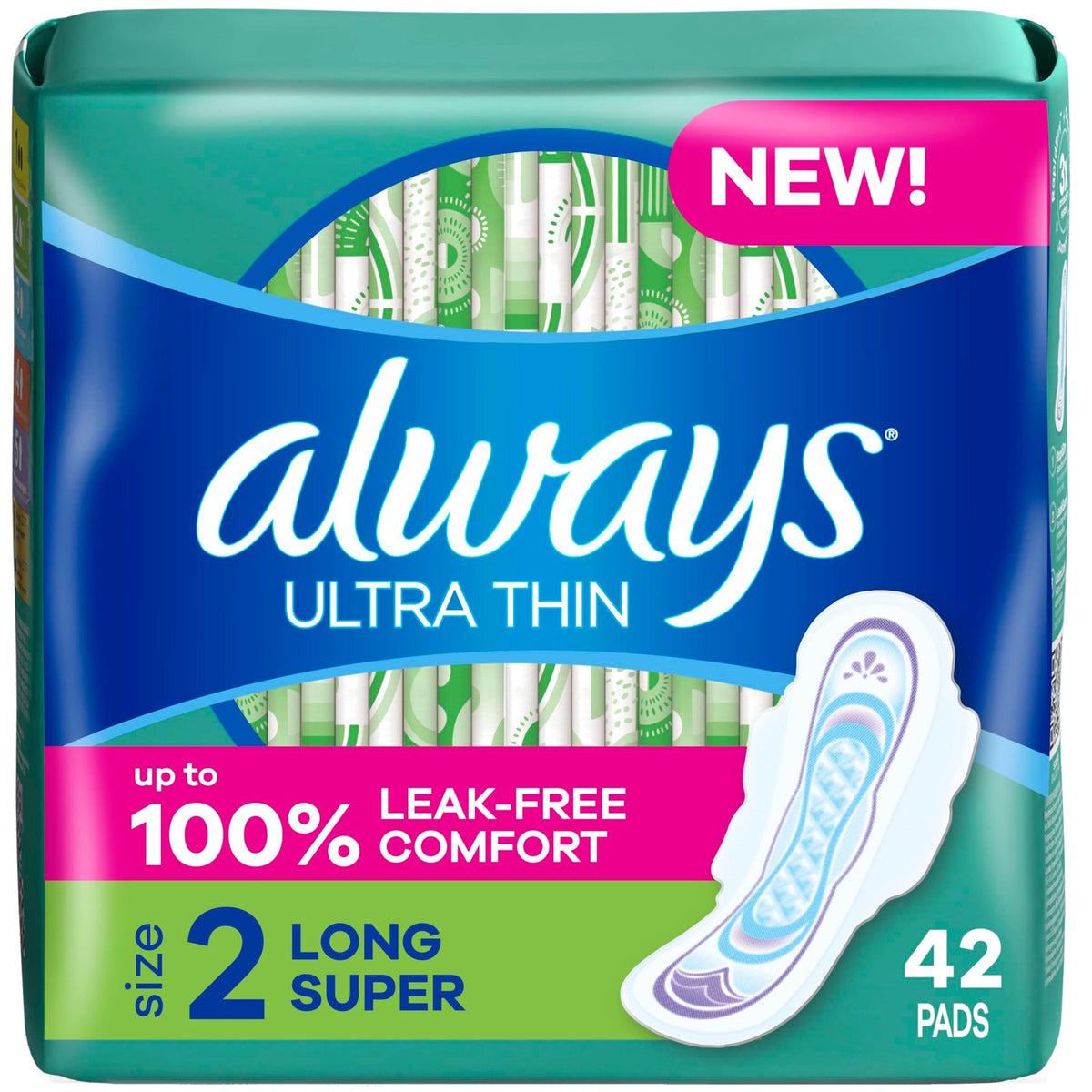 Always Ultra Thin Pads with Wings Size 2 Long Super (42 Count)/6pk