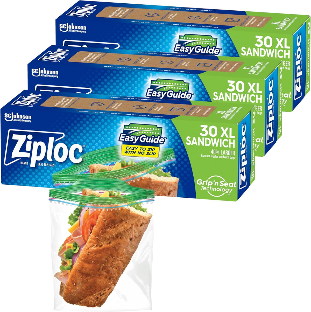Ziploc Easy Guide Sandwich, 90 Count — 9 Per Case