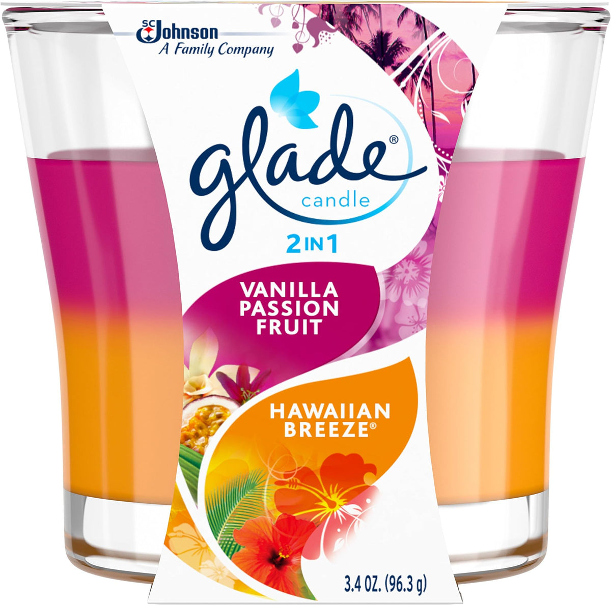 Glade 2 in 1 Spun Candle Hawaiian Breeze + Vanilla Passion Fruit, 3.4 oz — 6 Per Case