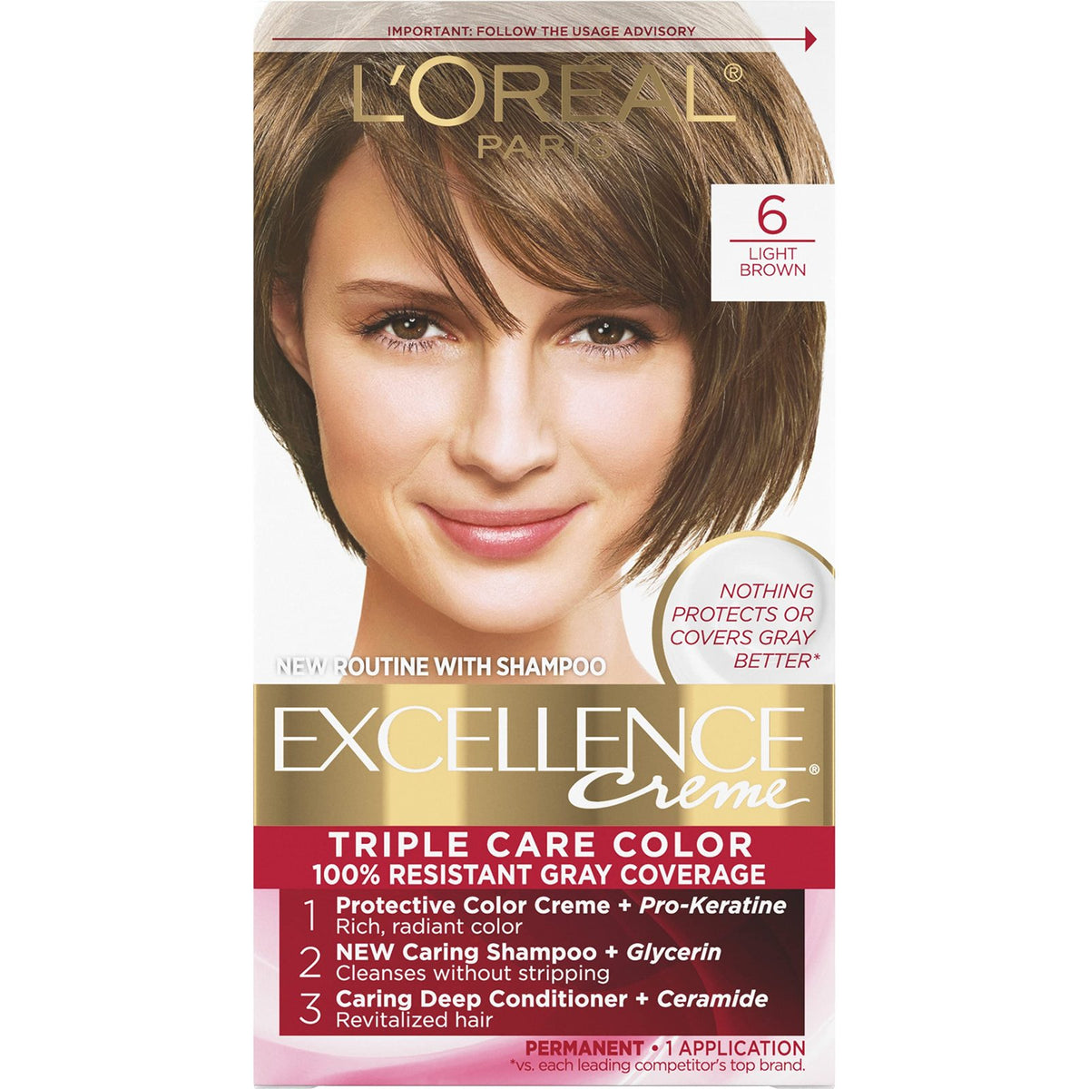 L'Oreal Excellence Creme Hair Color 6 Light Brown/12pk