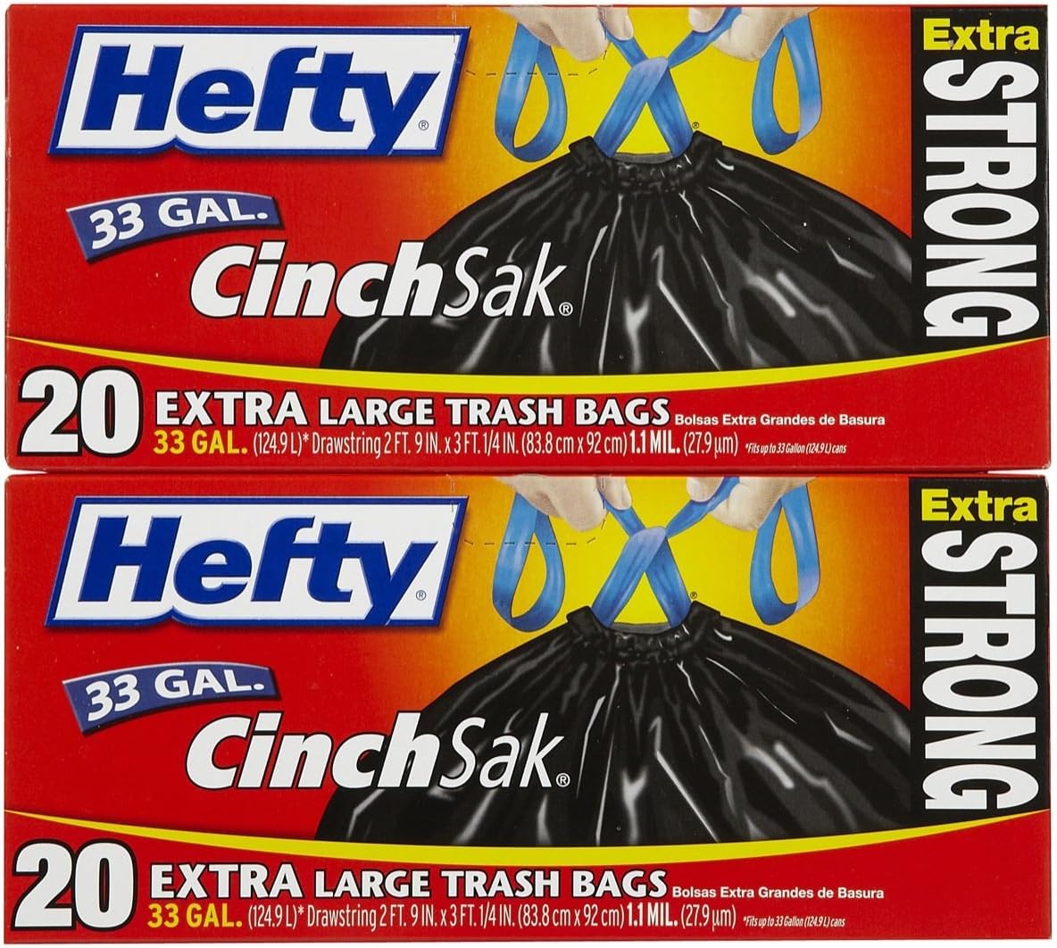 Hefty Cinch Trash Bags 33 Gallon, 20 Count — 6 Per Case