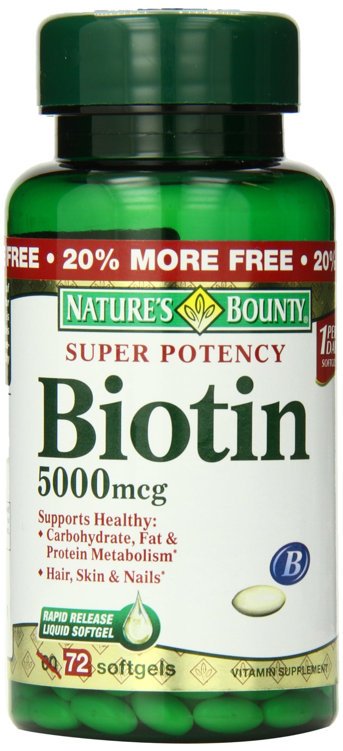 Nature's Bounty Biotin 5000 mcg Softgels (150 ct)/24pk
