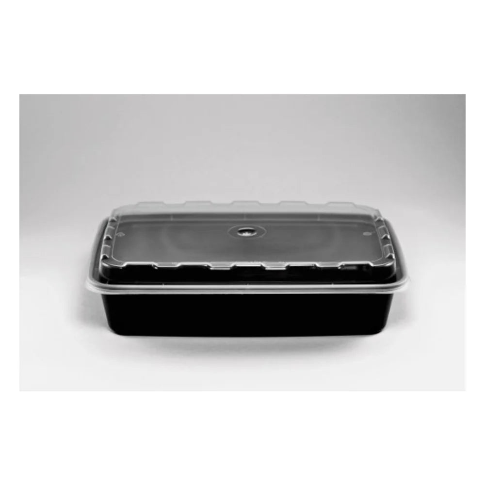 Cubeware Rectangular Container Black Base With Clear Lid, 28 Ounce — 1 Per Case