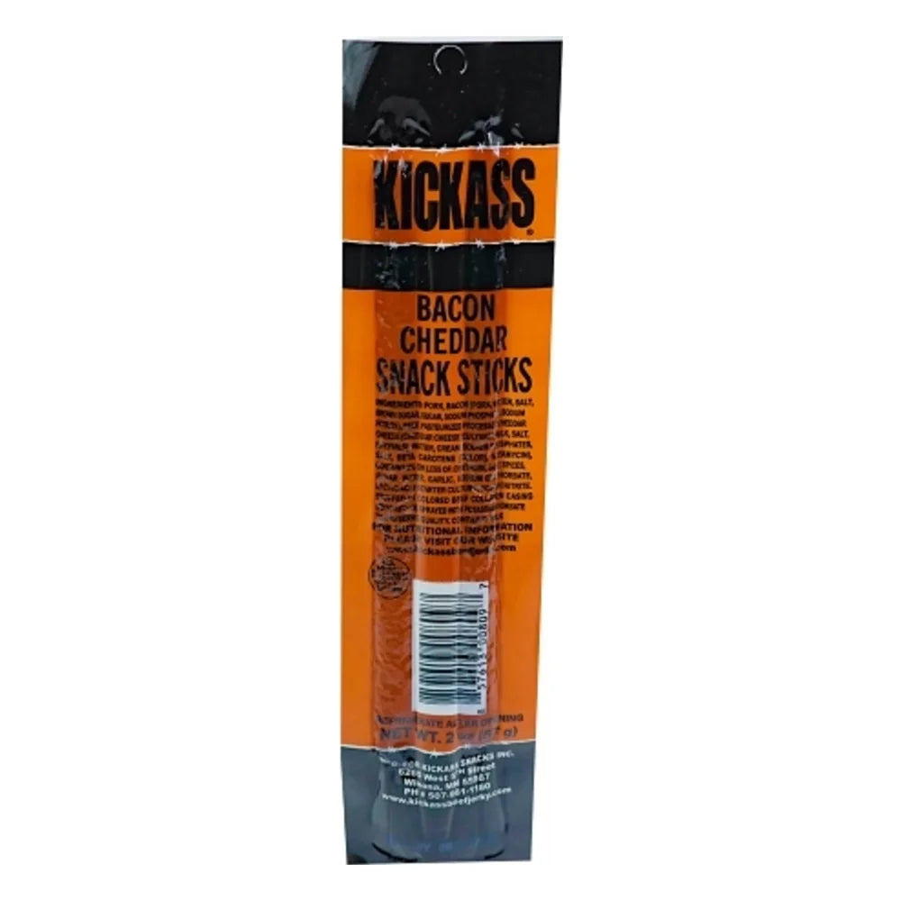 Kickass Beef Jerky Bacon & Cheddar Cheese Flavored Snack Sticks, 2 Ounce — 32 Per Case