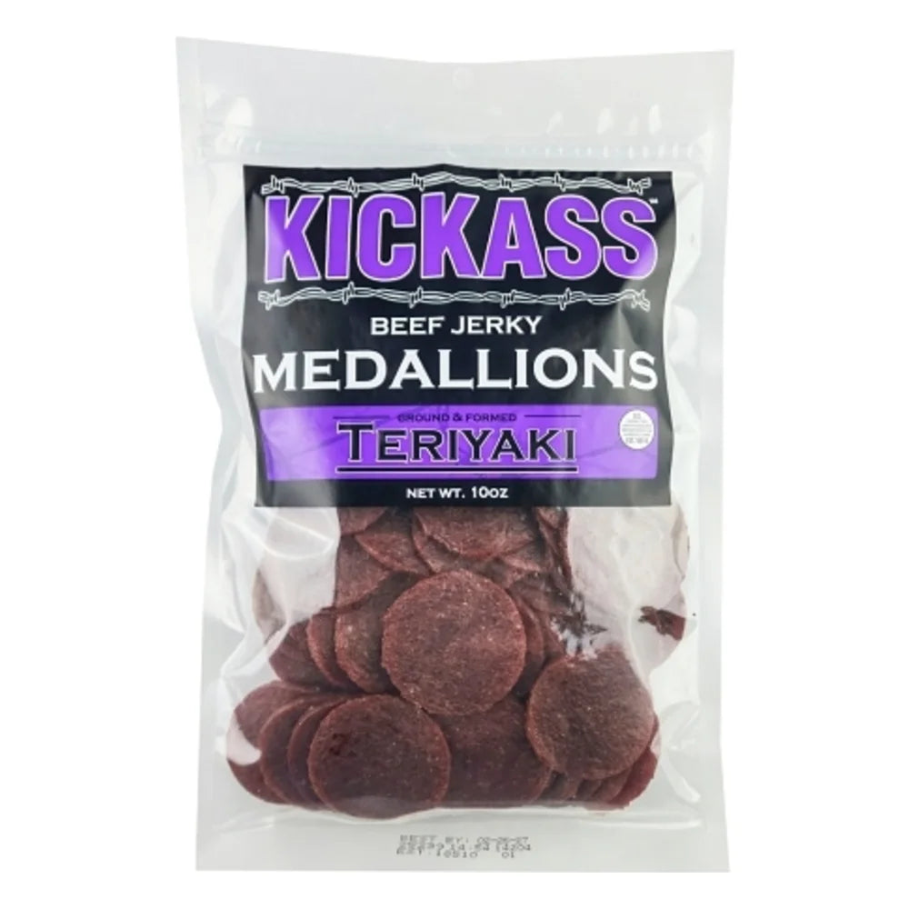 Kickass Beef Jerky Teriyaki Flavored Beef Jerky Medallions, 10 Ounce — 8 Per Case