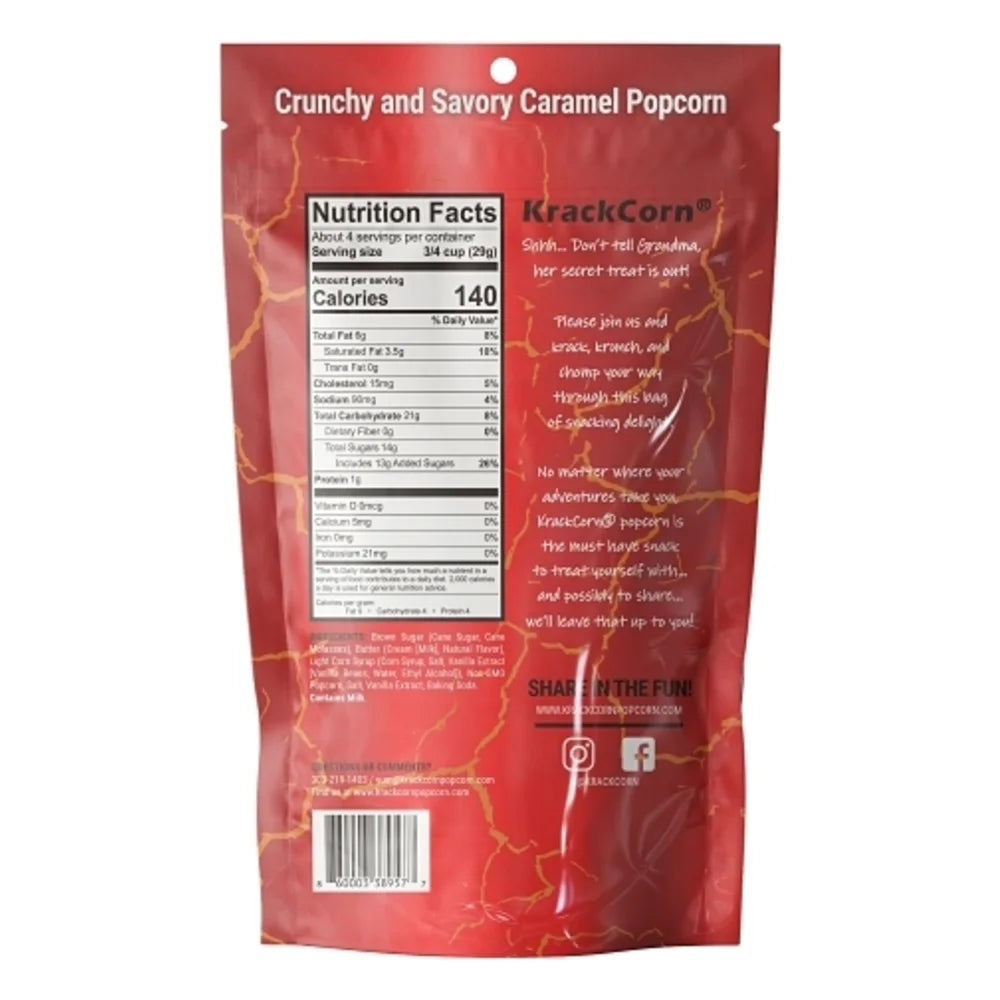 KrackCorn Caramel Flavored Popcorn Personal Size, 4 Ounce — 6 Per Case