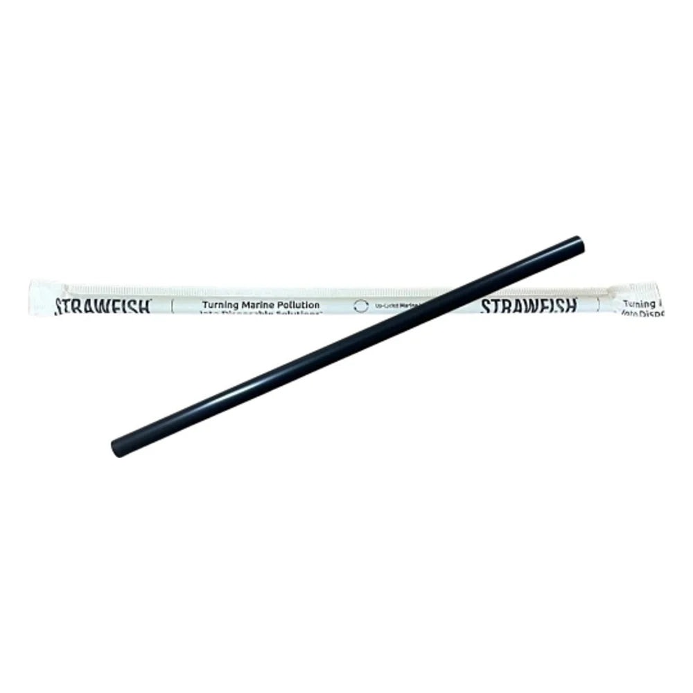 StrawFish 10.25" Giant Straw Wrapped Black Biodegradable, 500 Count — 10 Per Case