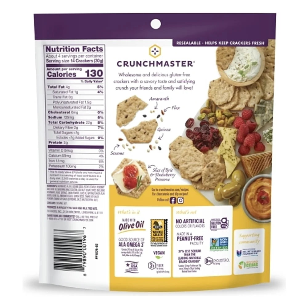 Crunchmaster Rosemary & Olive Oil Crackers, 4 Ounce — 12 Per Case