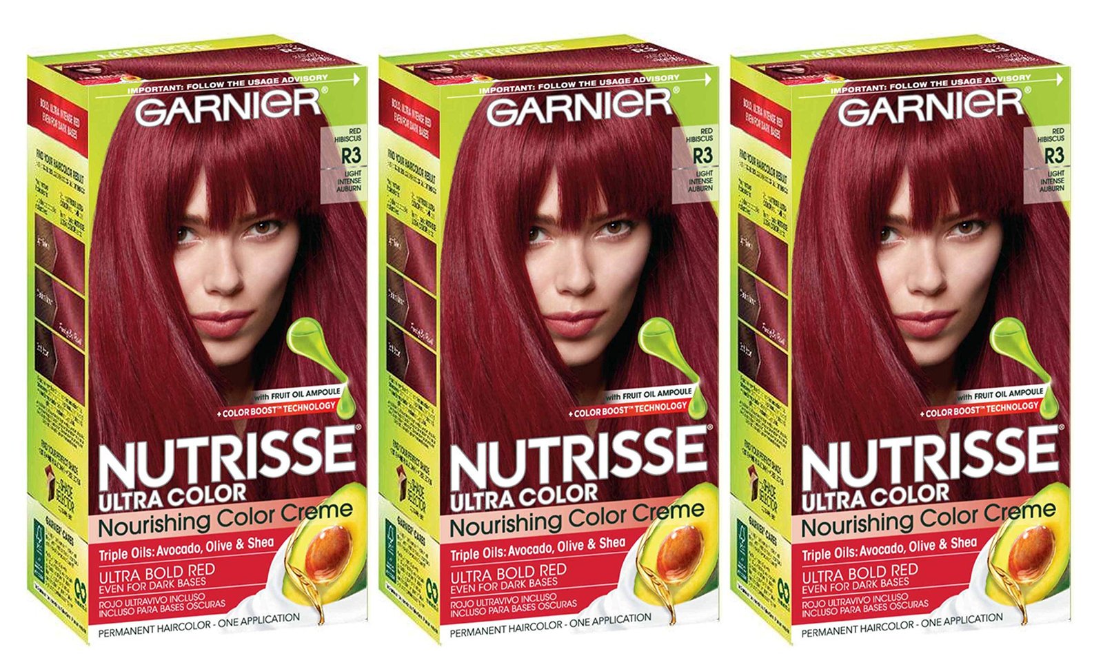 Garnier Nutrisse Hair Color R3 Light Intense Auburn (Pack of 3)/12pk