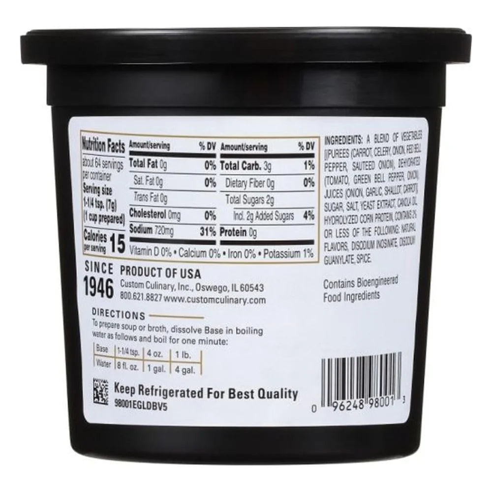 Gold Label Savory Roasted Vegetable Base Paste, No Msg Added, Vegan, 1 Pound — 6 Per Case