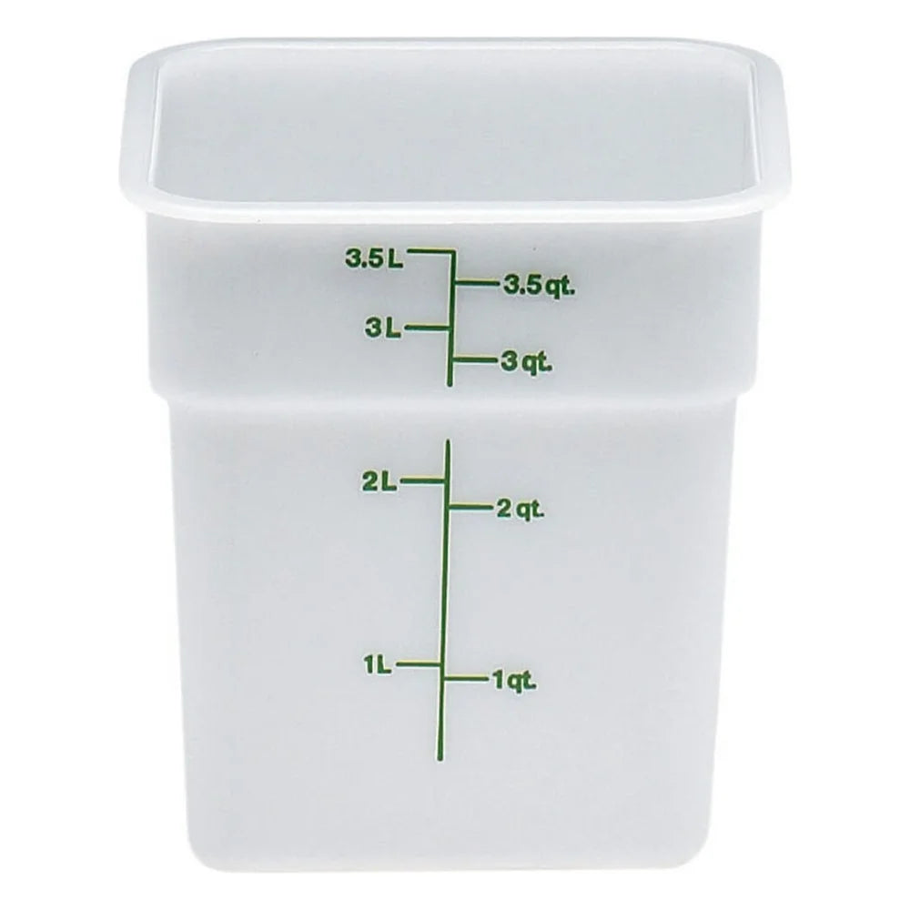Cambro Camsquare Kelly Green Graduation Mark White Poly Container, 4 Quart — 1 Per Case