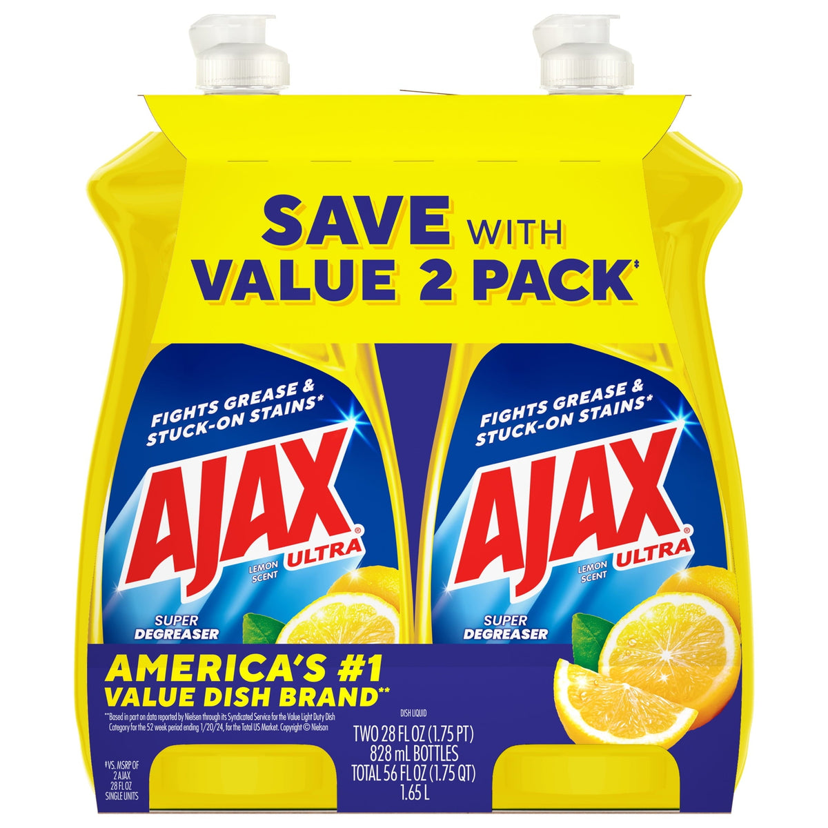 Ajax Lemon Liquid Dish Soap, 28 oz — 9 Per Case