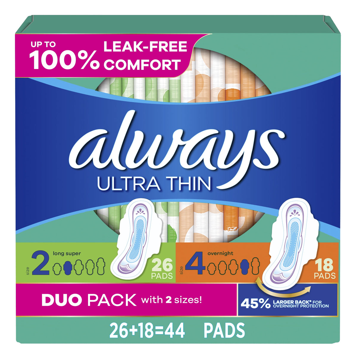 Always Ultra Size 2 Long, 20 Count — 12 Per Case