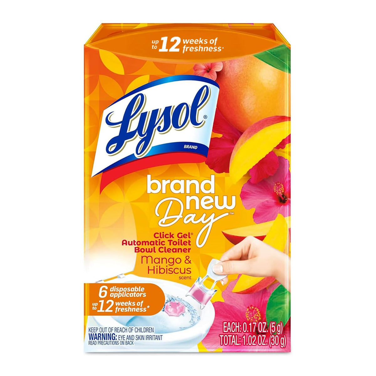 Lysol Click Gel Automatic Toilet Bowl Cleaner Refreshing Mango & Hibiscus Scent, 6 Count — 4 Per Case