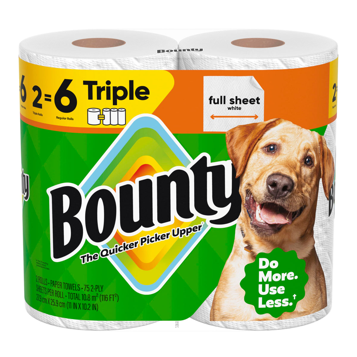 Bounty Full Sheet Paper Towels, White, 2 Triple Rolls — 1 Per Case