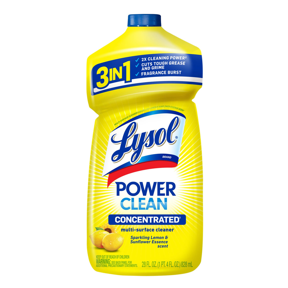 Lysol Power Clean Multi-Surface Cleaner, 2x Concentrated Pour, Sparkling Lemon & Sunflower Essence scent, 28 Fl Oz — 9 Per Case