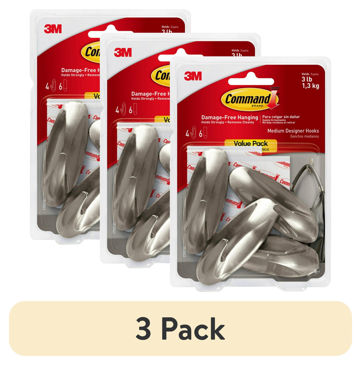 3M Command Hook Brshd Nickle LG — Case of 24