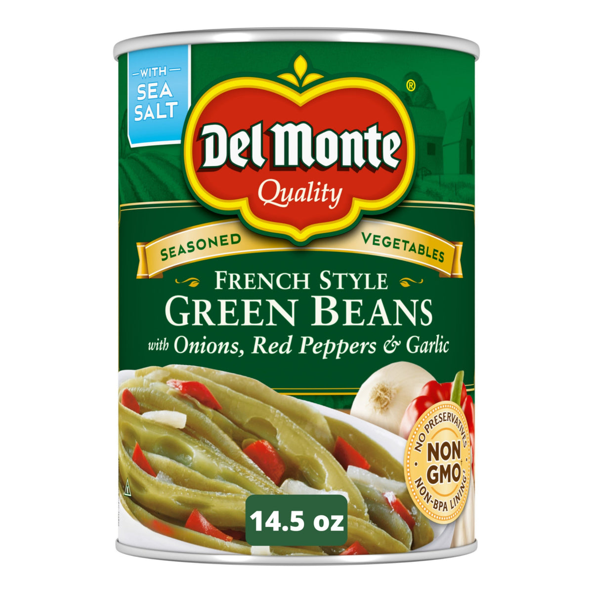 Del Monte French Green Beans No Salt Added, 14.5 oz — 24 Per Case